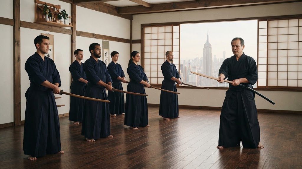 Iaido beginner training in New York dojo